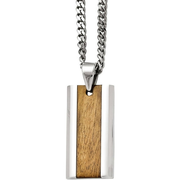 Stainless Steel Polished Black Wood Inlay Enameled Necklace Stainless Steel Polished Black Wood Inlay Enameled Necklace